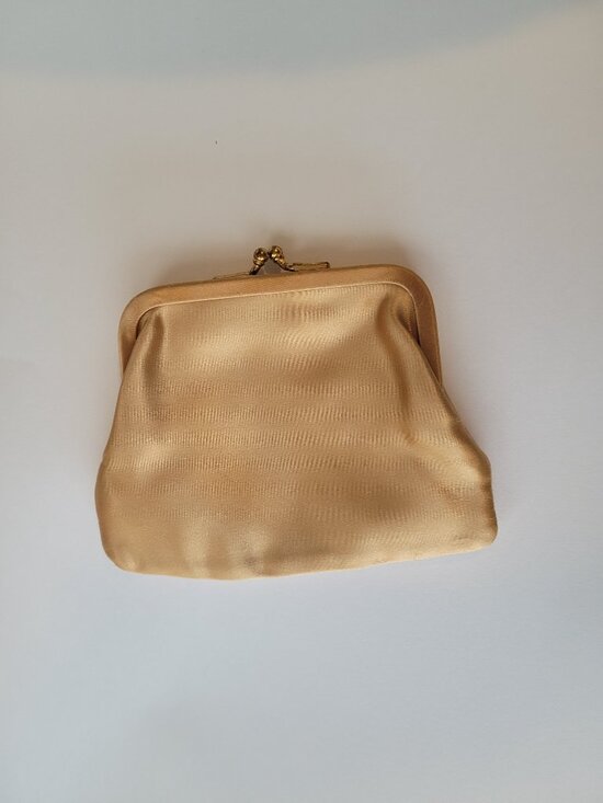 Vintage Handbags - Vintage Satin Coin Purse Gold Color